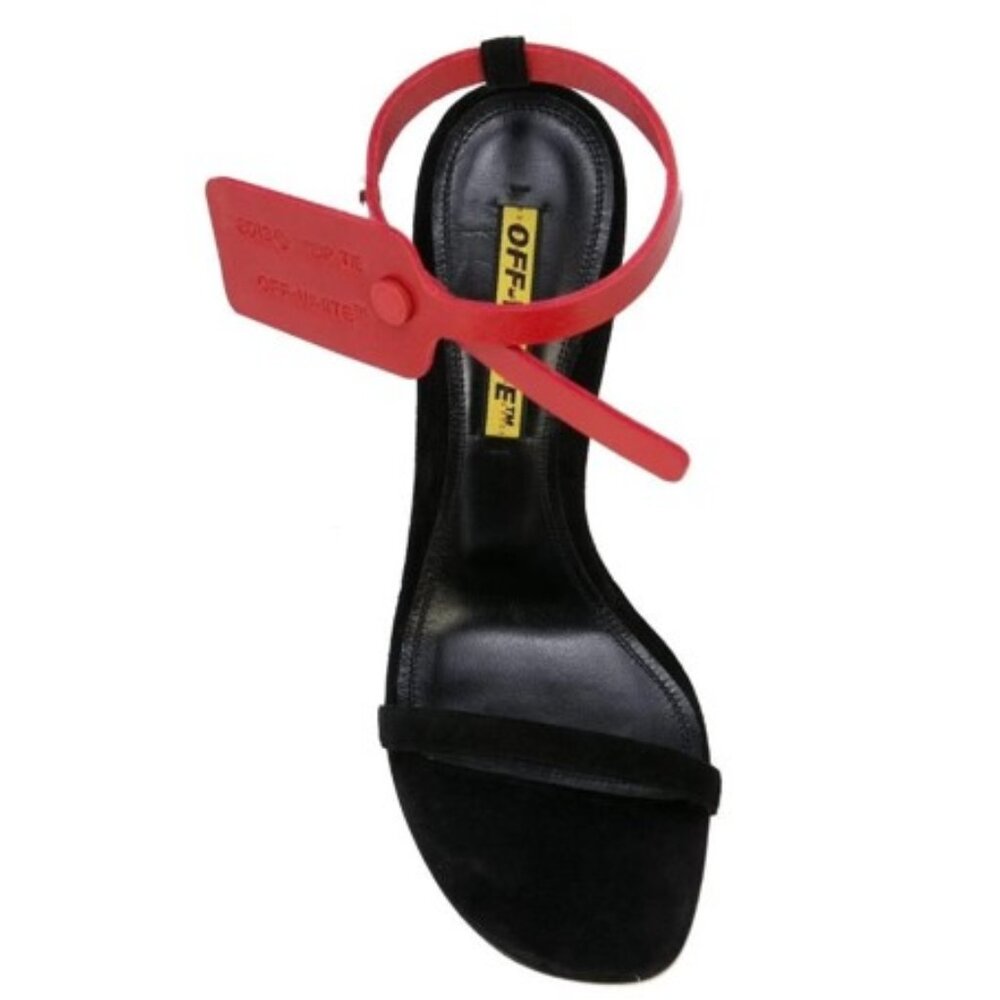 OFF-WHITE C/O VIRGIL ABLOH RED ANKLE ZIP-TIE STRAP BLACK HEEL SANDAL SIZE 7 NIB - Picture 6 of 14